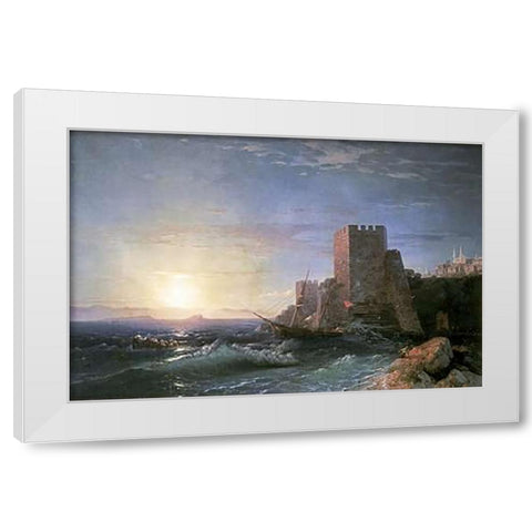 Towers at Bosporus White Modern Wood Framed Art Print by Aivasowsky, Ivan Konstantinovich