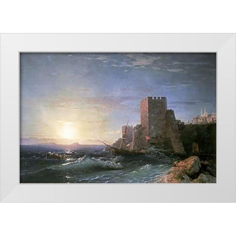 Towers at Bosporus White Modern Wood Framed Art Print by Aivasowsky, Ivan Konstantinovich