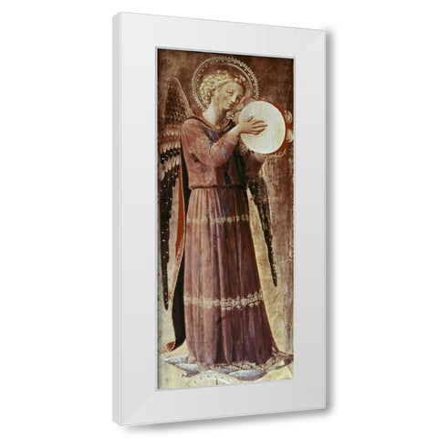 Angel With Tambourine White Modern Wood Framed Art Print by Angelico, Fra