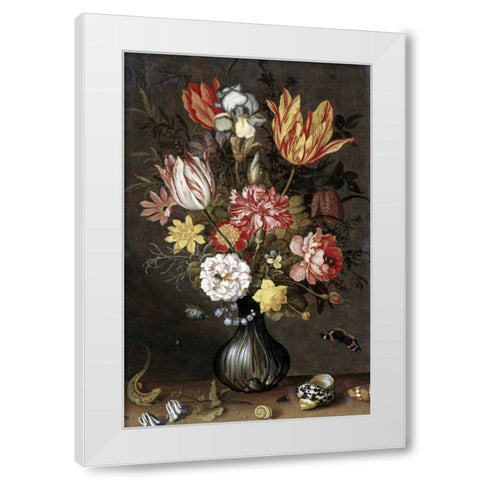 Tulips, Carnations, An Iris White Modern Wood Framed Art Print by Van der Ast, Balthasar