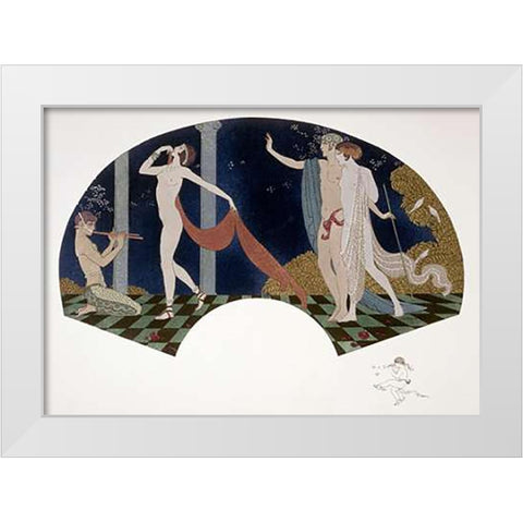 Fan: Four Figures White Modern Wood Framed Art Print by Barbier, Georges