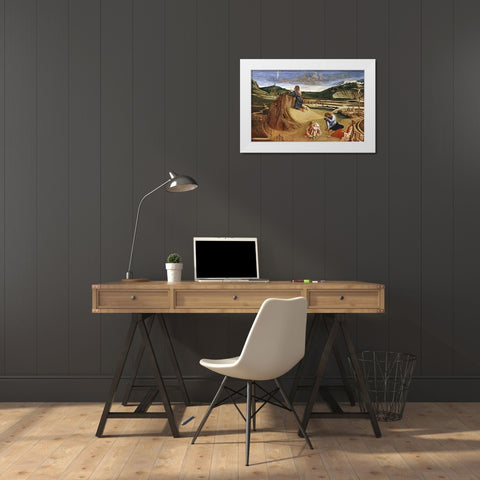 Agony In The Garden White Modern Wood Framed Art Print by Bellini, Giovanni