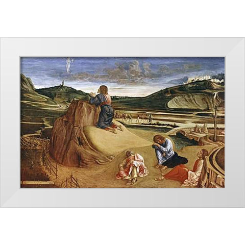 Agony In The Garden White Modern Wood Framed Art Print by Bellini, Giovanni