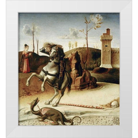 Saint George  from The Pala Pesaro White Modern Wood Framed Art Print by Bellini, Giovanni