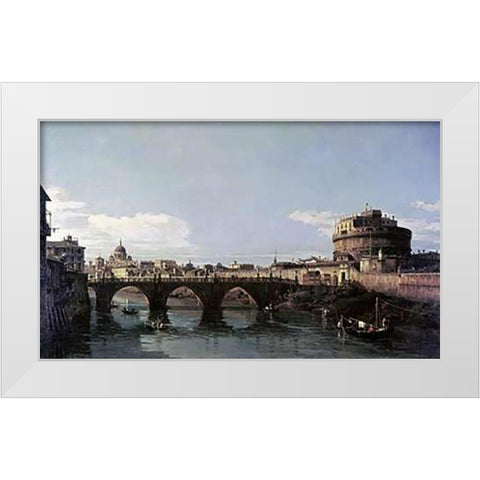 View of The Tiber With The Castel SantAngelo White Modern Wood Framed Art Print by Bellotto, Bernardo