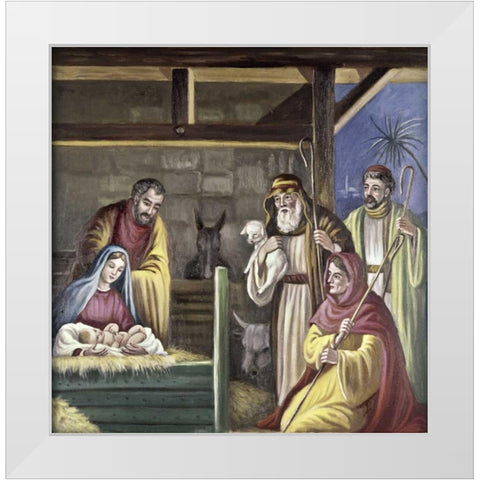 Adoration of The Shepherds White Modern Wood Framed Art Print by Bianchini, Vittorio