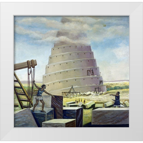 Building The Tower of Babel White Modern Wood Framed Art Print by Bianchini, Vittorio