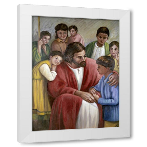 Christ and The Children of All Races White Modern Wood Framed Art Print by Bianchini, Vittorio