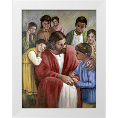 Christ and The Children of All Races White Modern Wood Framed Art Print by Bianchini, Vittorio