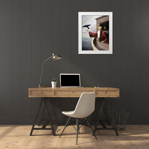 Noah Releasing The Raven White Modern Wood Framed Art Print by Bianchini, Vittorio
