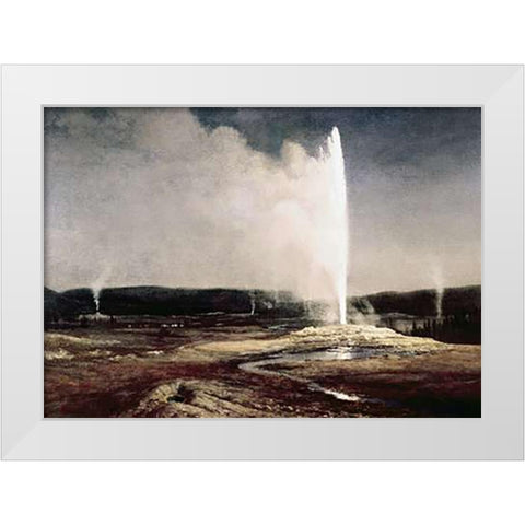 Geysers in Yellowstone Park White Modern Wood Framed Art Print by Bierstadt, Albert