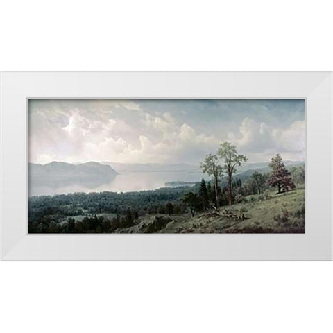 View of the Hudson Looking Across the Tappanzee White Modern Wood Framed Art Print by Bierstadt, Albert
