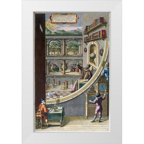 Tycho Brahe and Others With Astronomical Instruments White Modern Wood Framed Art Print by Blaeu, Joan