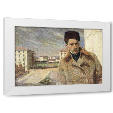 Self-Portrait White Modern Wood Framed Art Print by Boccioni, Umberto