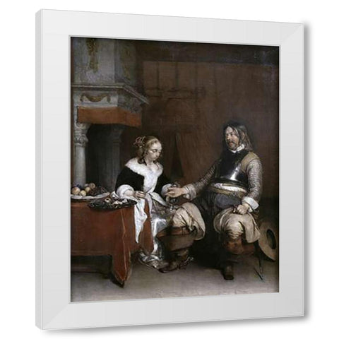 Gallant Soldier White Modern Wood Framed Art Print by Ter Borch, Gerard