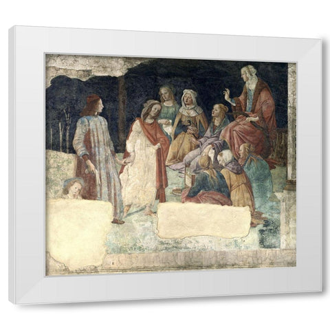 A Young Man Is Greeted By The Liberal Arts White Modern Wood Framed Art Print by Botticelli, Sandro