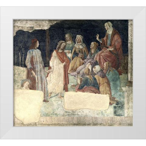 A Young Man Is Greeted By The Liberal Arts White Modern Wood Framed Art Print by Botticelli, Sandro