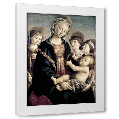 Madonna and Child With St. John Baptist and Two Angels White Modern Wood Framed Art Print by Botticelli, Sandro