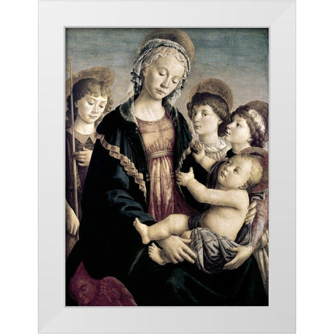 Madonna and Child With St. John Baptist and Two Angels White Modern Wood Framed Art Print by Botticelli, Sandro