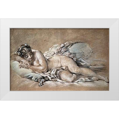 A Young Girl Sleeping White Modern Wood Framed Art Print by Boucher, Francois
