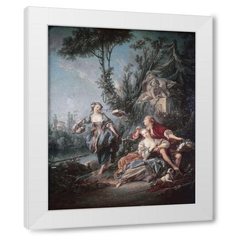 Flower Gatherers White Modern Wood Framed Art Print by Boucher, Francois