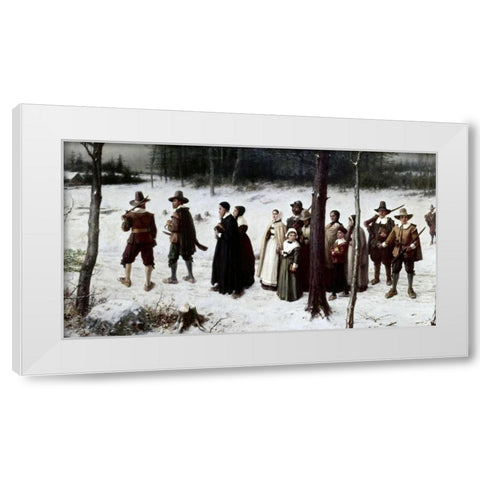 Pilgrims Going To Church White Modern Wood Framed Art Print by Boughton, George Henry