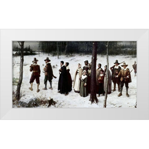 Pilgrims Going To Church White Modern Wood Framed Art Print by Boughton, George Henry