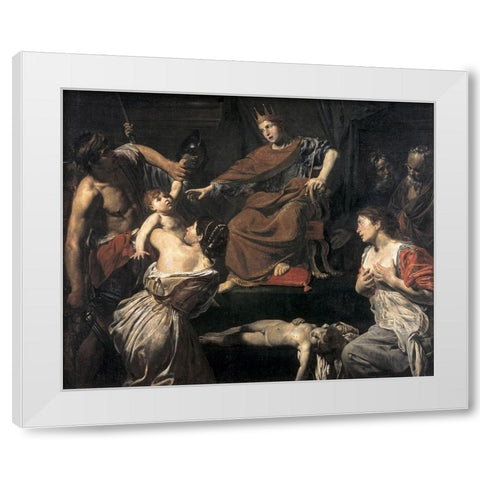 Judgement of Solomon White Modern Wood Framed Art Print by Boulogne, Jean Valentin de