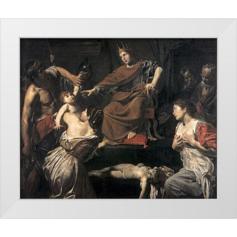 Judgement of Solomon White Modern Wood Framed Art Print by Boulogne, Jean Valentin de
