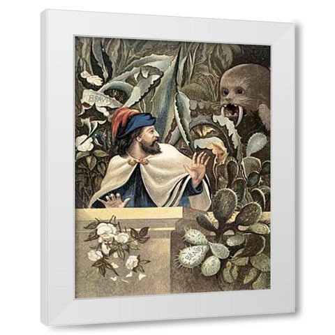 Upon The Strange, Prickly Leaves, Someone Has Carved The Beasts Name White Modern Wood Framed Art Print by Boyle, Eleanor Vere