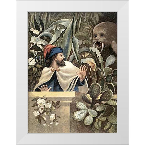 Upon The Strange, Prickly Leaves, Someone Has Carved The Beasts Name White Modern Wood Framed Art Print by Boyle, Eleanor Vere
