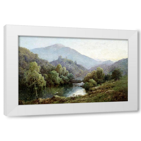 English Mountain Lake White Modern Wood Framed Art Print by De Breanski, Alfred