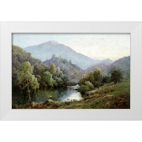 English Mountain Lake White Modern Wood Framed Art Print by De Breanski, Alfred