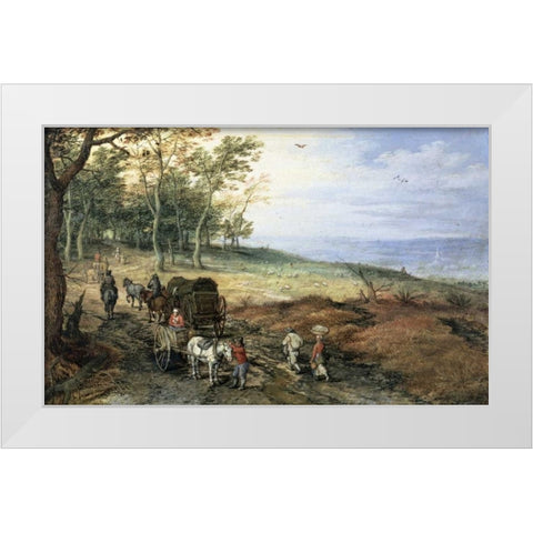 A Wooded Landscape with Travelers White Modern Wood Framed Art Print by Jan Brueghel the Elder