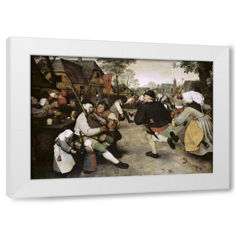 Peasants Dancing White Modern Wood Framed Art Print by Bruegel, Pieter the Elder
