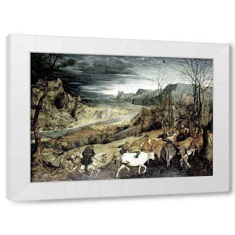 Return of the Herd White Modern Wood Framed Art Print by Bruegel the Elder, Pieter