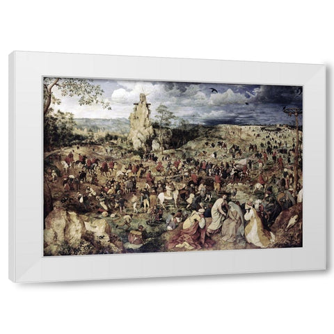 The Procession to Calvary White Modern Wood Framed Art Print by Bruegel the Elder, Pieter