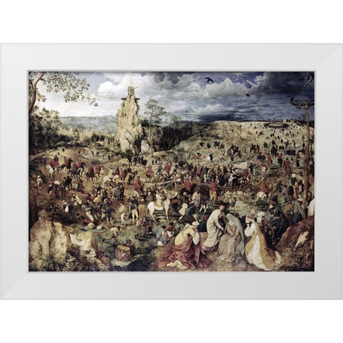 The Procession to Calvary White Modern Wood Framed Art Print by Bruegel the Elder, Pieter