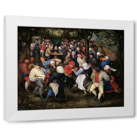 Village Celebration (II) White Modern Wood Framed Art Print by Bruegel the Elder, Pieter
