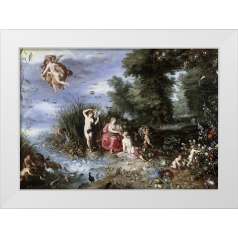 Allegory of The Elements White Modern Wood Framed Art Print by Jan Brueghel the Elder