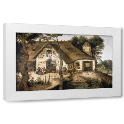 Auberge Saint-Michel White Modern Wood Framed Art Print by Bruegel, Pieter the Younger
