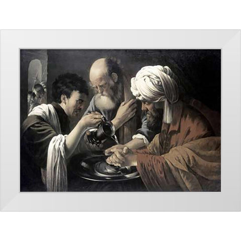 Pilate Washing His Hands White Modern Wood Framed Art Print by Ter Brugghen, Hendrick