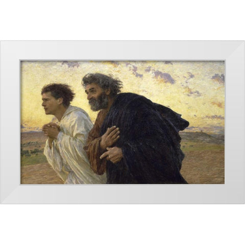 Disciples Peter and John Rushing To The Sepulcherthe Morning of The Resurrection White Modern Wood Framed Art Print by Burnand, Eugene