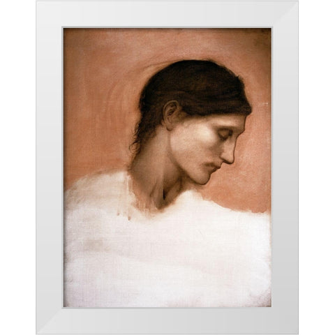 Study of a Girls Head White Modern Wood Framed Art Print by Burne-Jones, Sir Edward