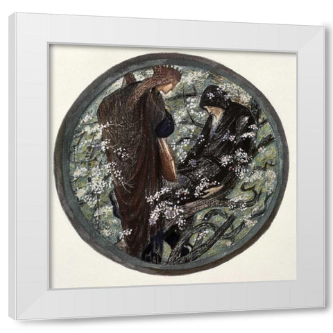 Witches Tree. Nimue Beguiling Merlin With Enchantment White Modern Wood Framed Art Print by Burne-Jones, Sir Edward