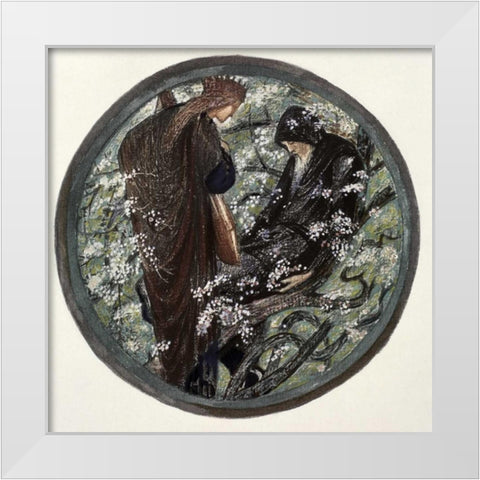 Witches Tree. Nimue Beguiling Merlin With Enchantment White Modern Wood Framed Art Print by Burne-Jones, Sir Edward