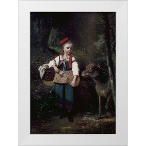 Little Red Riding Hood White Modern Wood Framed Art Print by Cabaillot-Lassalle, Louis-Simon