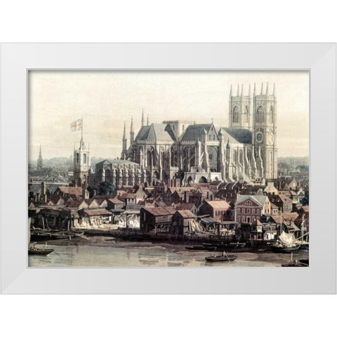 View of London With The Thames - Detail White Modern Wood Framed Art Print by Canaletto