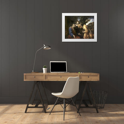Tobias Heals His Blind Father White Modern Wood Framed Art Print by Carracci, Annibale