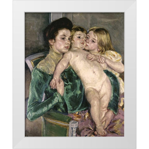 Childs Caress White Modern Wood Framed Art Print by Cassatt, Mary
